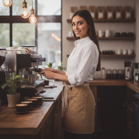 100% Cotton Natural Denim Half Bistro Apron for Artisan Cafes
