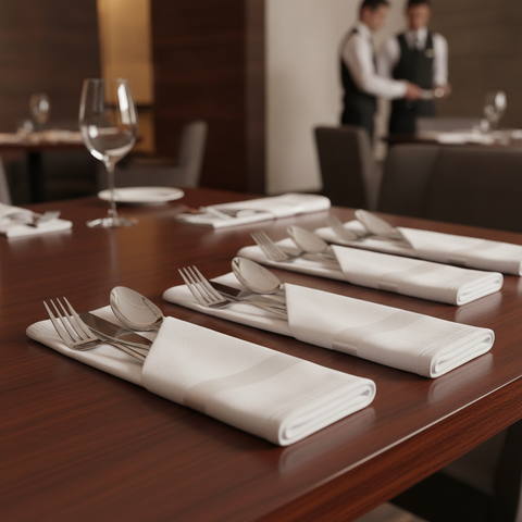 100% Cotton White Satin Band Napkins for Elegant Dining (Pack of 10)