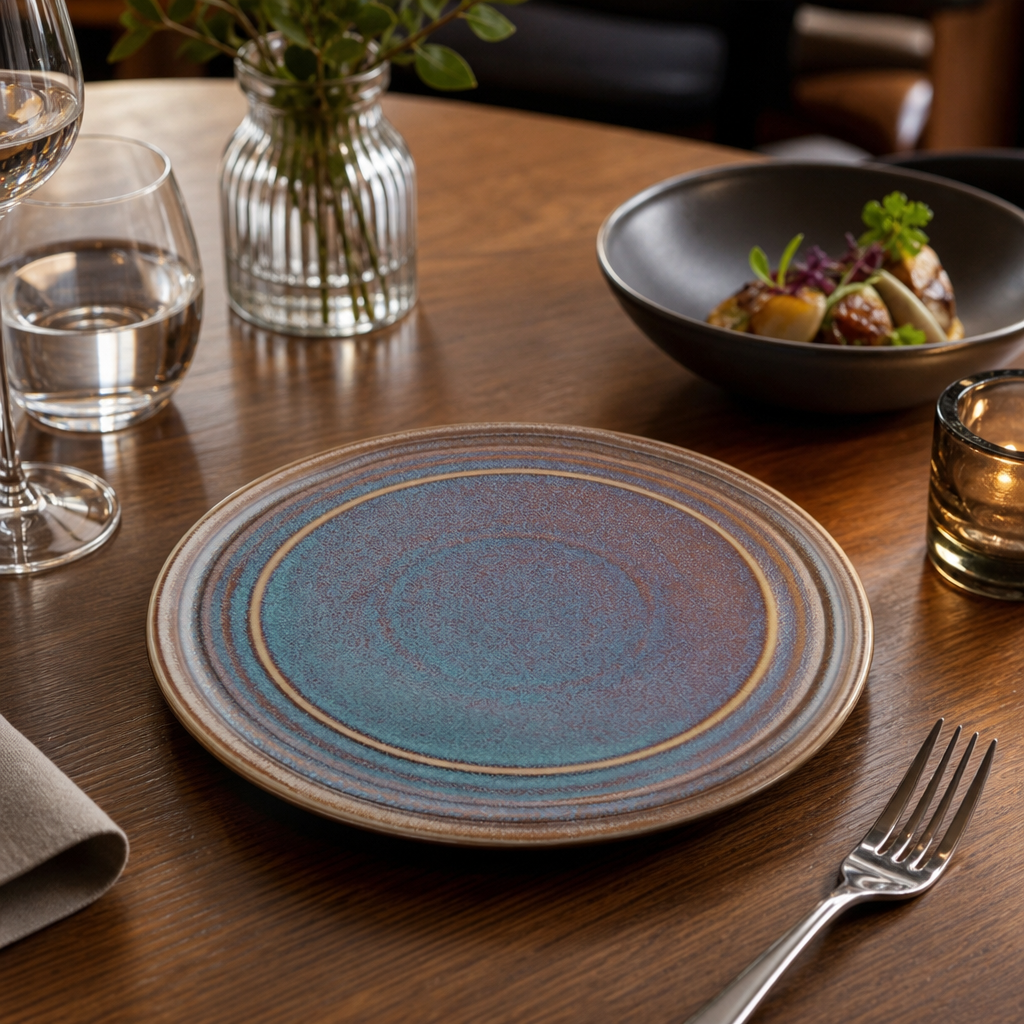 Iridescent Porcelain Flat Round Plates 180mm for Elegant Table Settings (Pack of 6)
