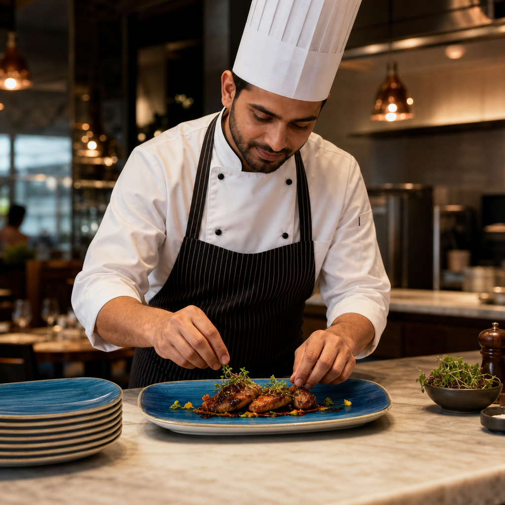Blue Chef's Oblong Plates x 350 187mm Brown Vitrified Ceramic for Casual or Special Occasion Dining (Pack of 6)