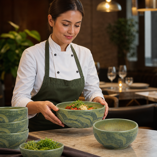Bowls Alumina 135mm Green Vitrified Ceramic for Dining (Pack of 12)