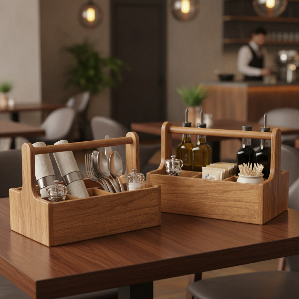 Acacia Wood Large Table Caddy 245x157mm for Cafés & Restaurants (Pack of 2)
