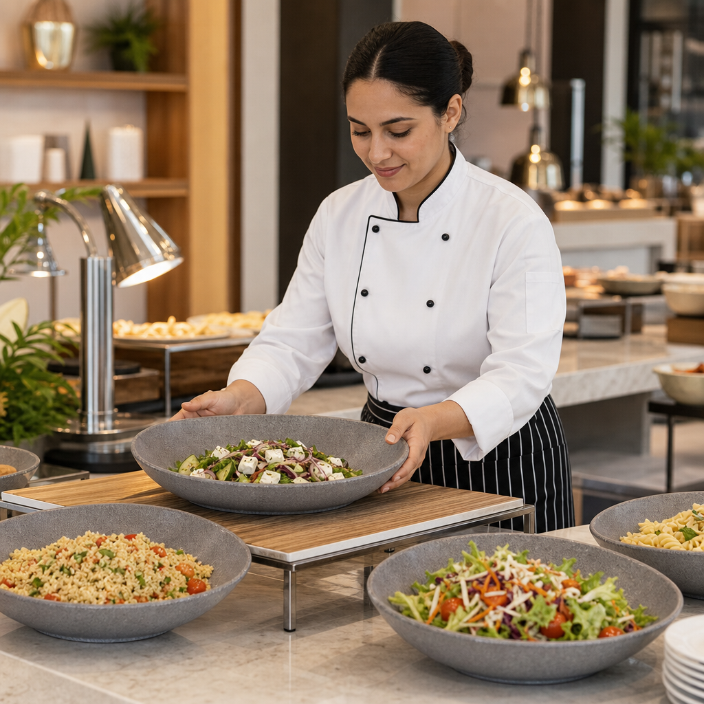 Trace Bowls 380mm Grey Melamine for Buffets (Pack of 2)