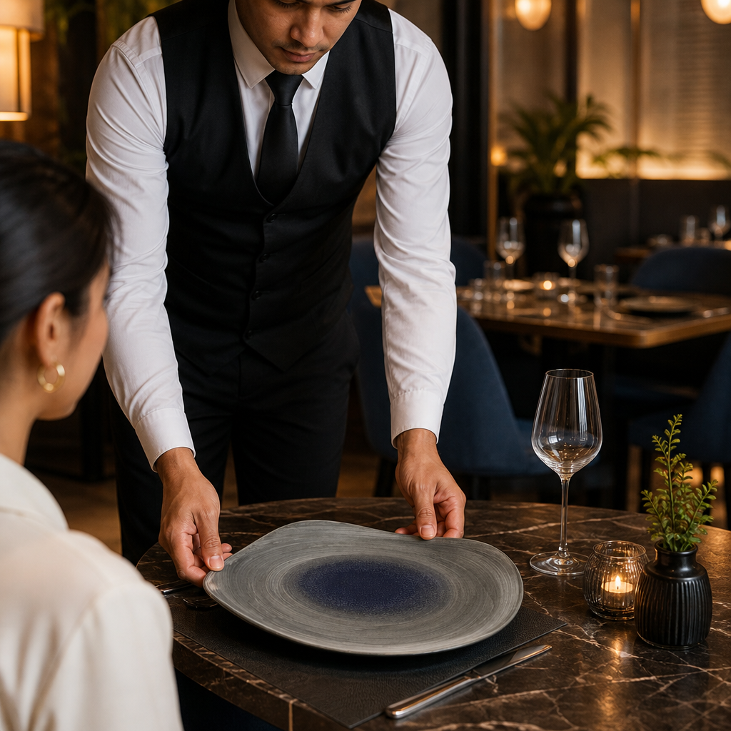 Extra-Large Plates Grey Vitrified Porcelain for Dining (Pack of 6)
