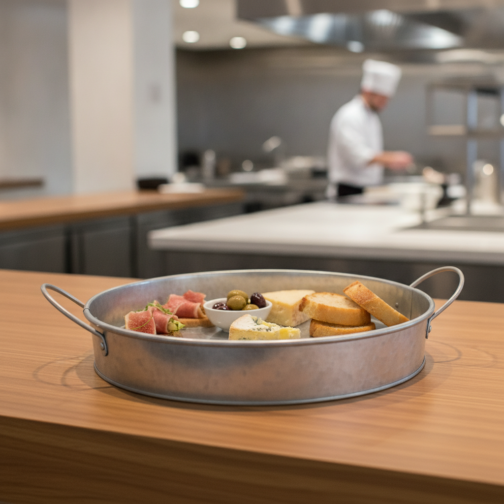 Galvanised Tin Round Serving Platter 304mm for Catering & Hospitality