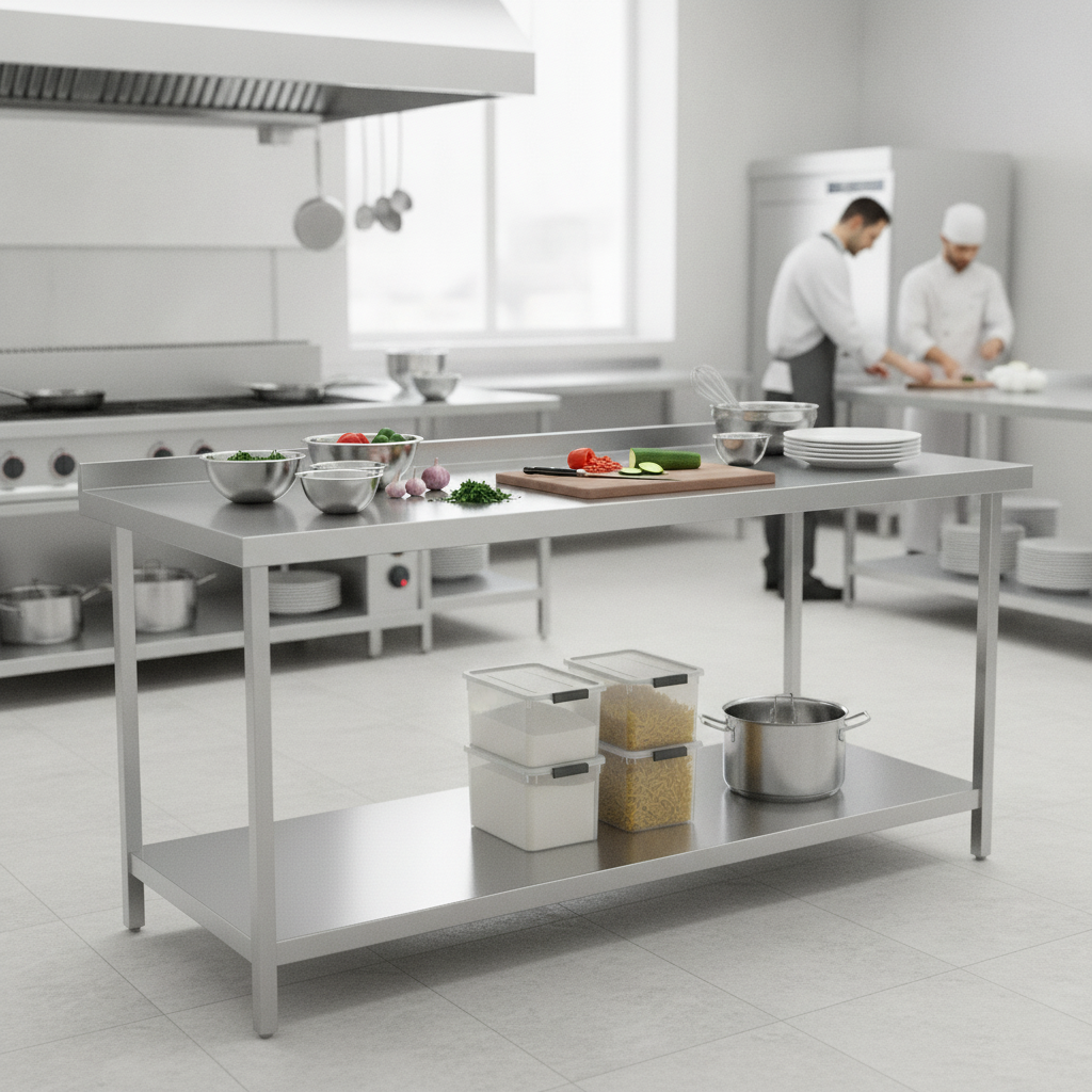 304 Stainless Steel Centre Table 600mm Deep for Food Preparation