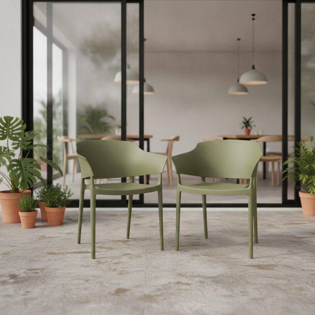 Polypropylene Green Cafe Chairs 775mm for Indoor & Outdoor Use (Pack of 2)