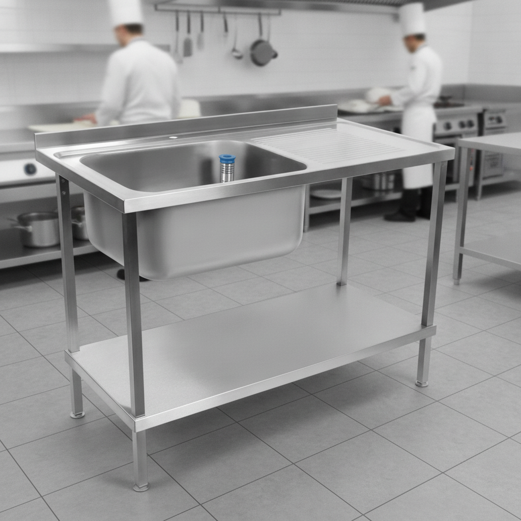 304 Stainless Steel Double Sink Unit 1000mm for Commercial Kitchens