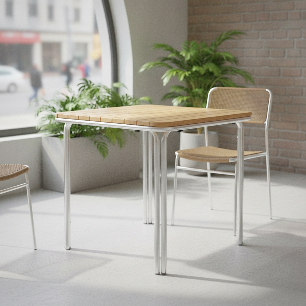 Aluminium and Ash Wood Square Table 700mm for Indoor & Outdoor Use