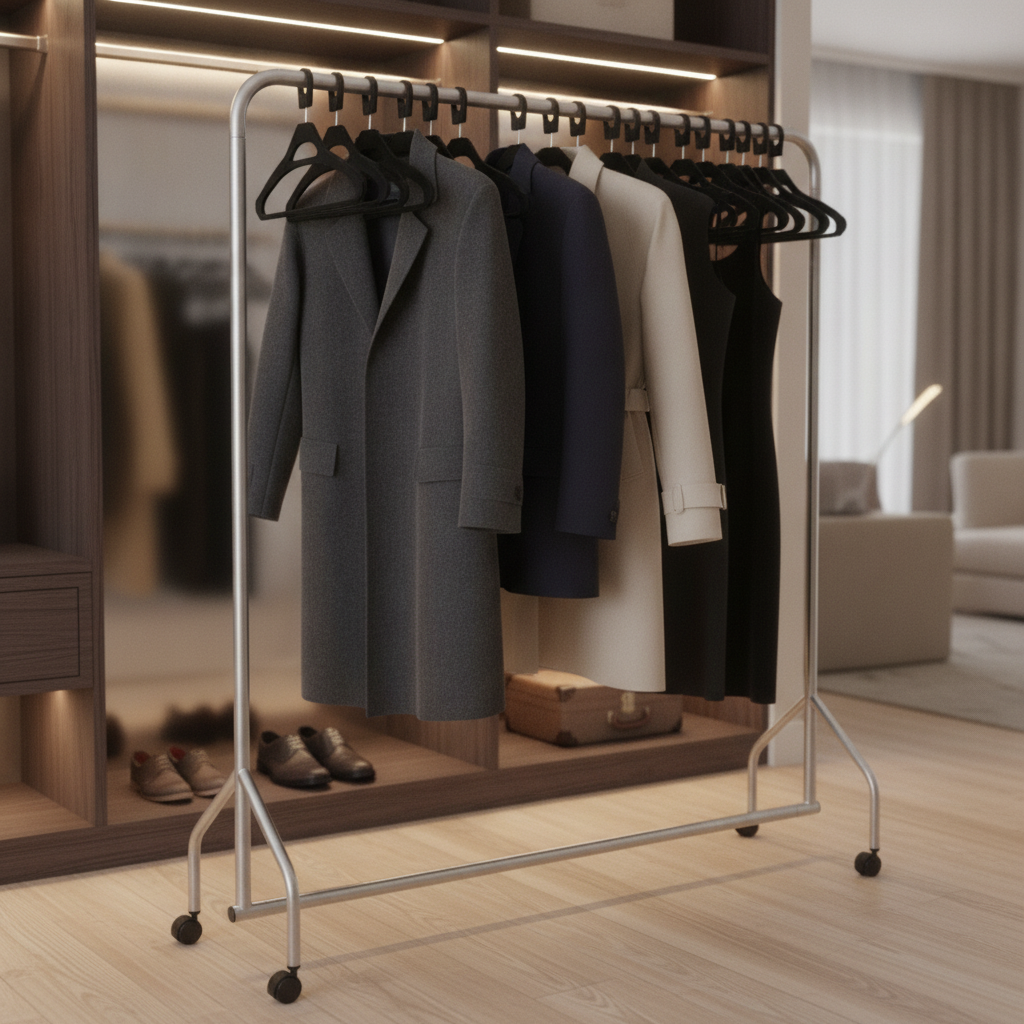 Metal Garment Rail with Castors for Hotels & B&Bs