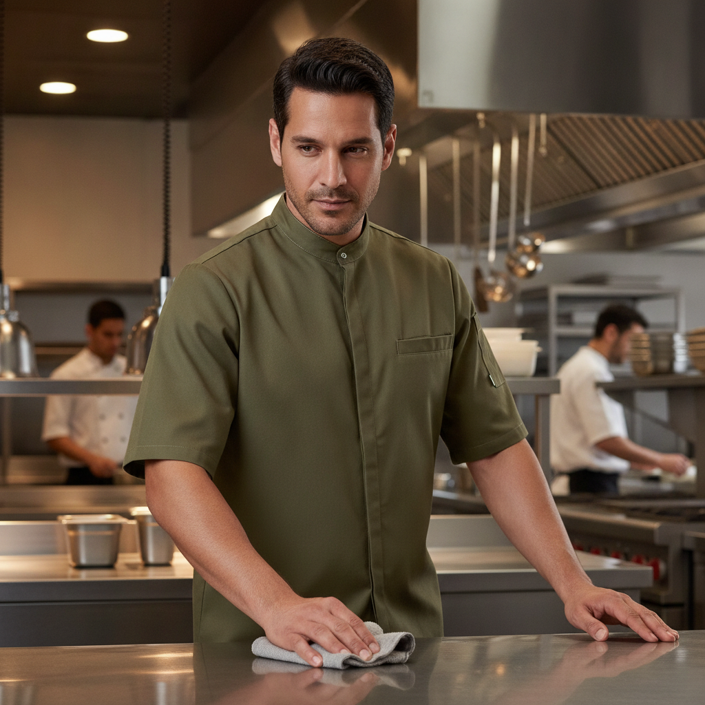 Cotton & Recycled Polyester Khaki Chef Jacket for Hot Environments