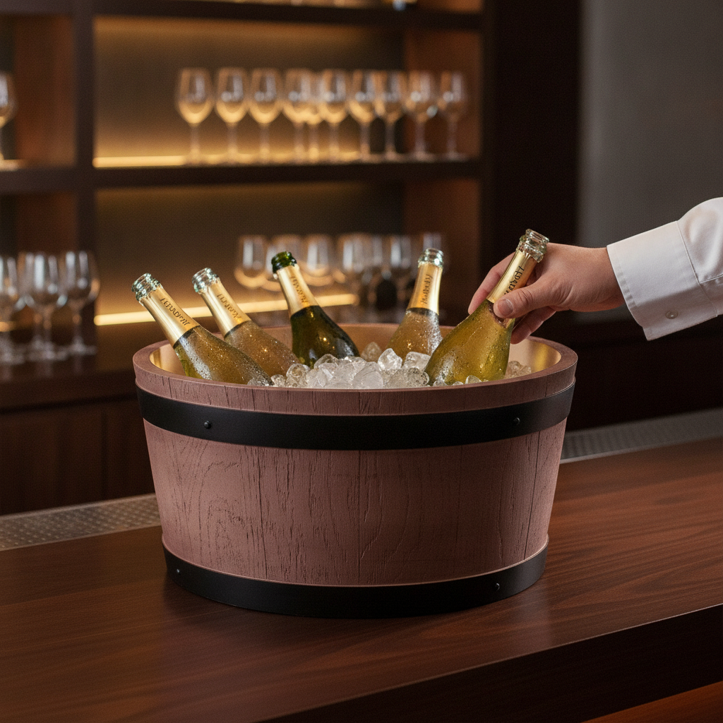 Wood Barrel End Wine and Champagne Bucket 8L for Bars & Restaurants
