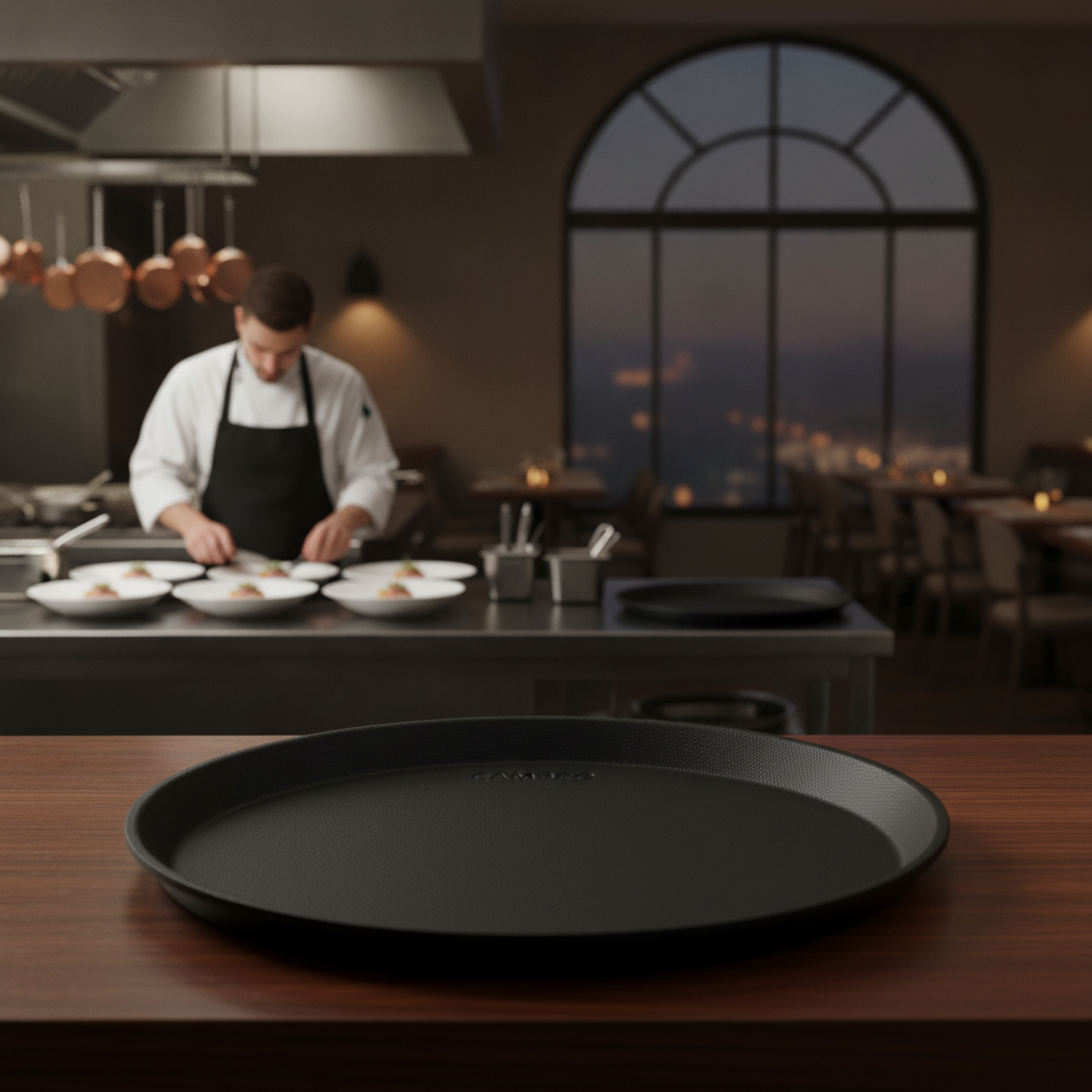 Fibreglass Round Non-Slip Tray Black for Safe Serving