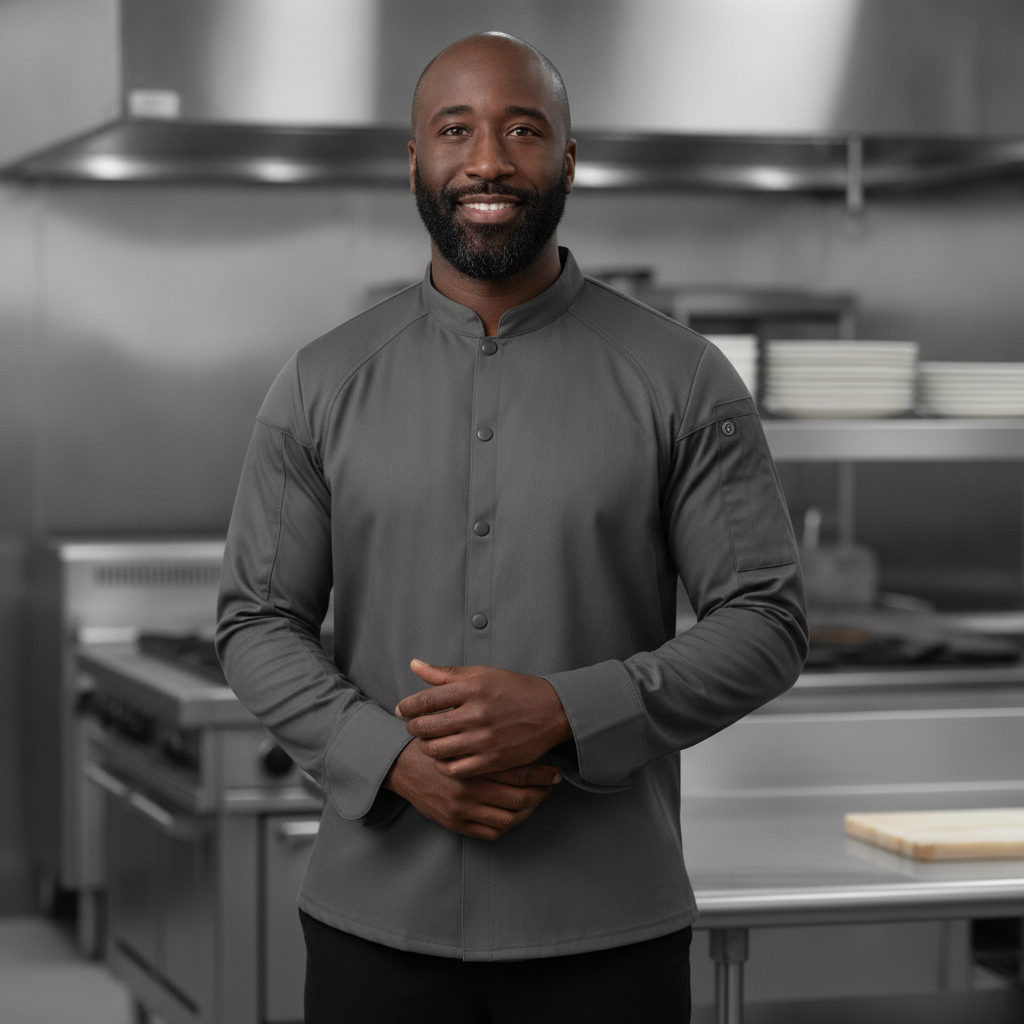 Recycled Polyester Grey Chef Jacket for Hospitality Uniforms