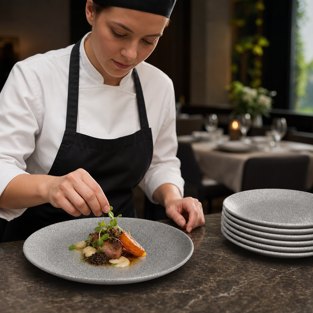 Coupe Plates inch 8.67 Grey Vitrified Porcelain for Contemporary Dining (Pack of 12)