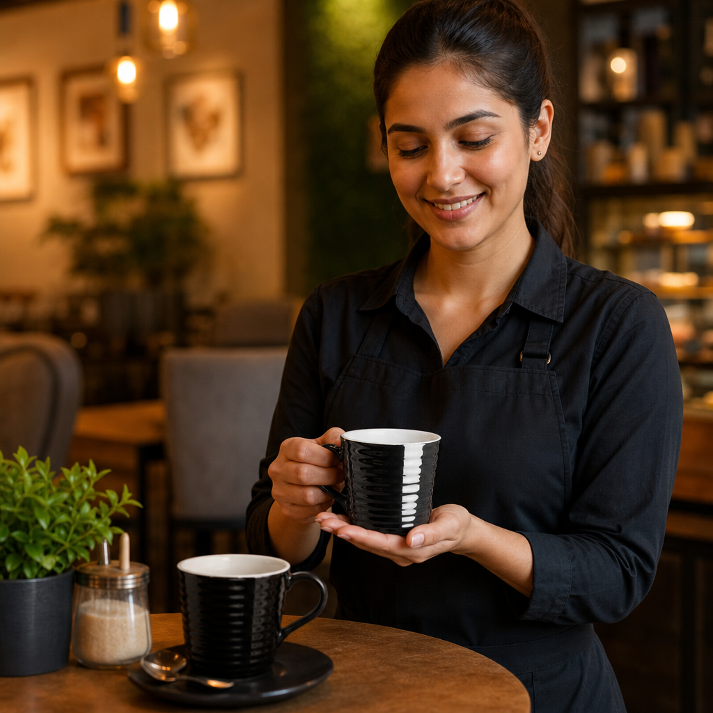 Mugs 230ml Black Stoneware for Cafés & Restaurants (Pack of 6)