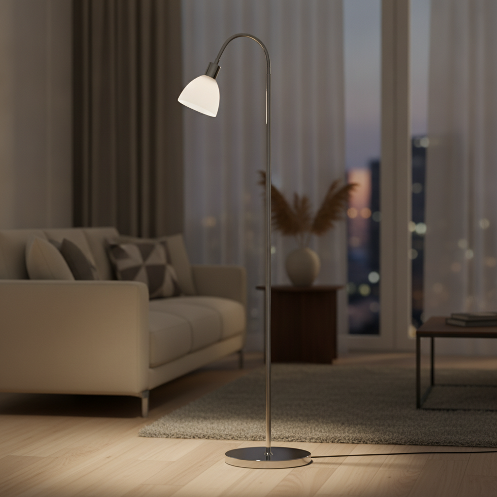 Metal Chrome Floor Lamp with Adjustable Shade for Home Décor