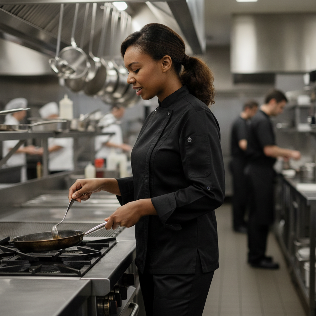 Lightweight Black Polycotton Chef Jacket for Busy Kitchens