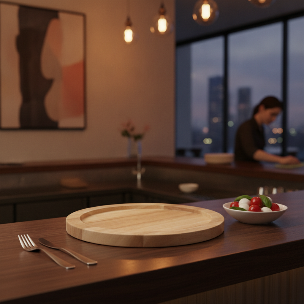 Hevea Wooden Round Serving Board 254mm for Table Service