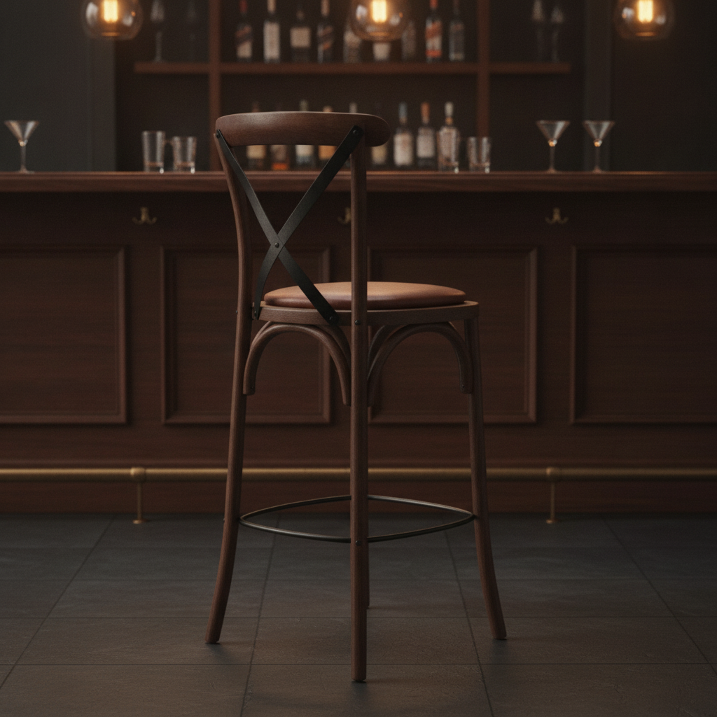 Rubber Wood Bar Chair with Padded Seat 1180mm for Stylish Seating