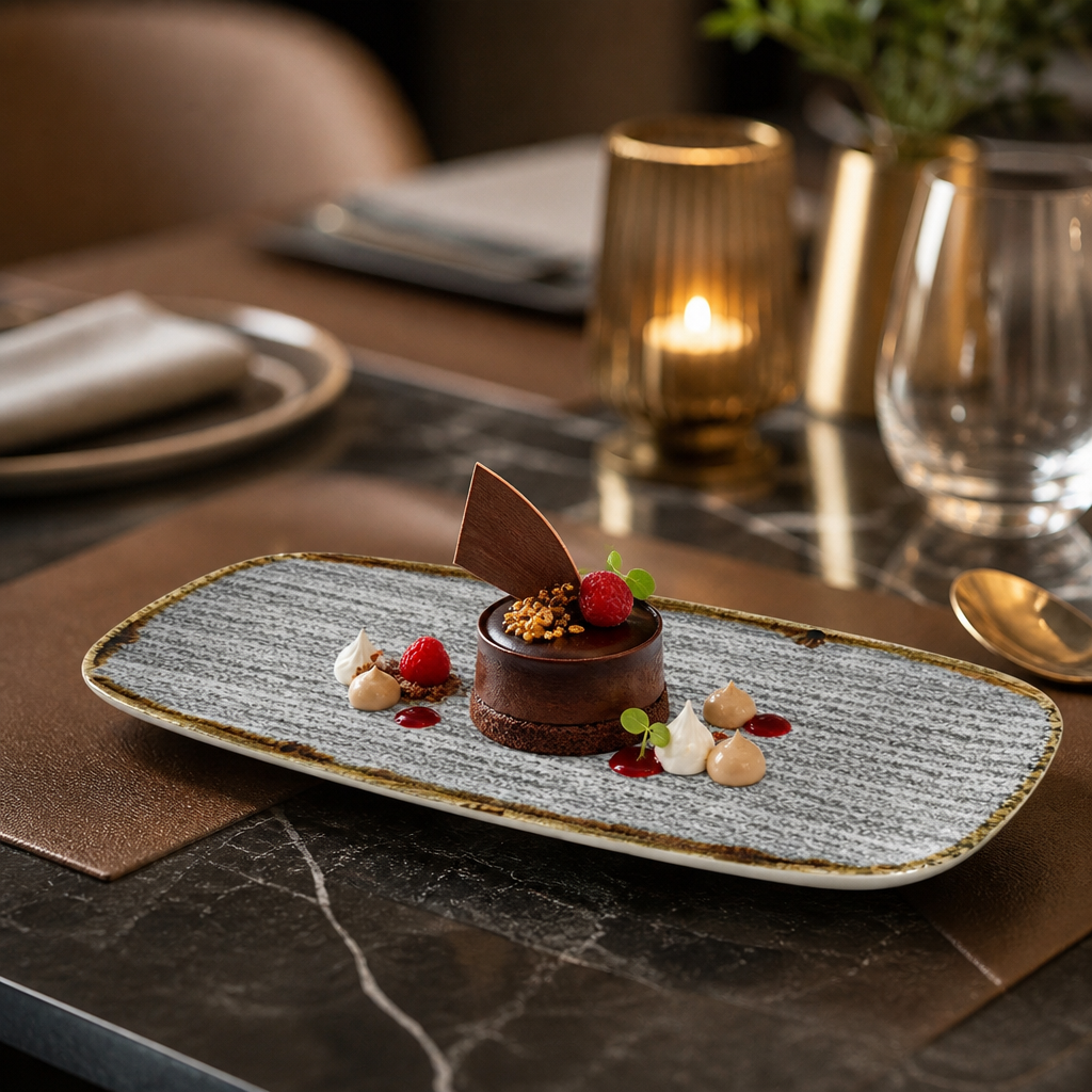 Rectangular Plates Grey Porcelain for Showcasing Desserts (Pack of 12)