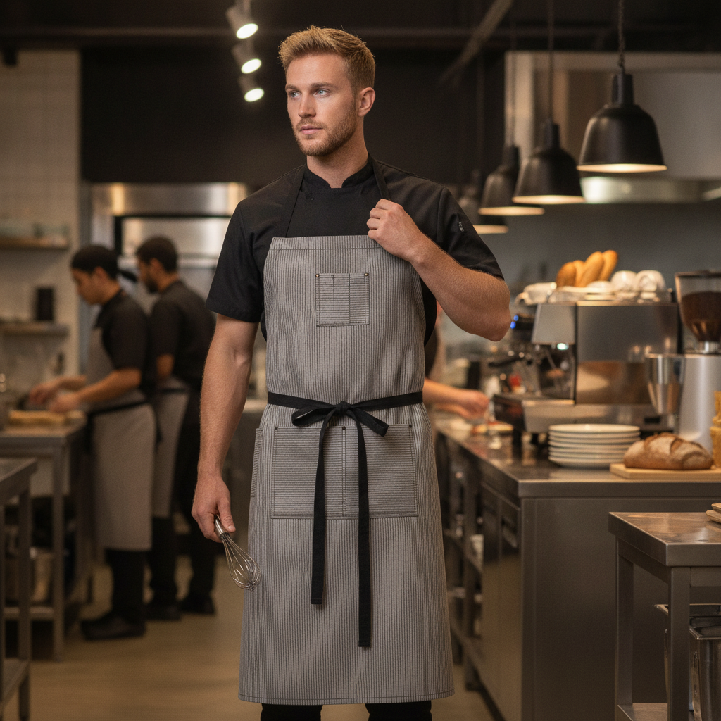Polycotton Denim Grey Bib Apron for Artisan Cafés & Restaurants