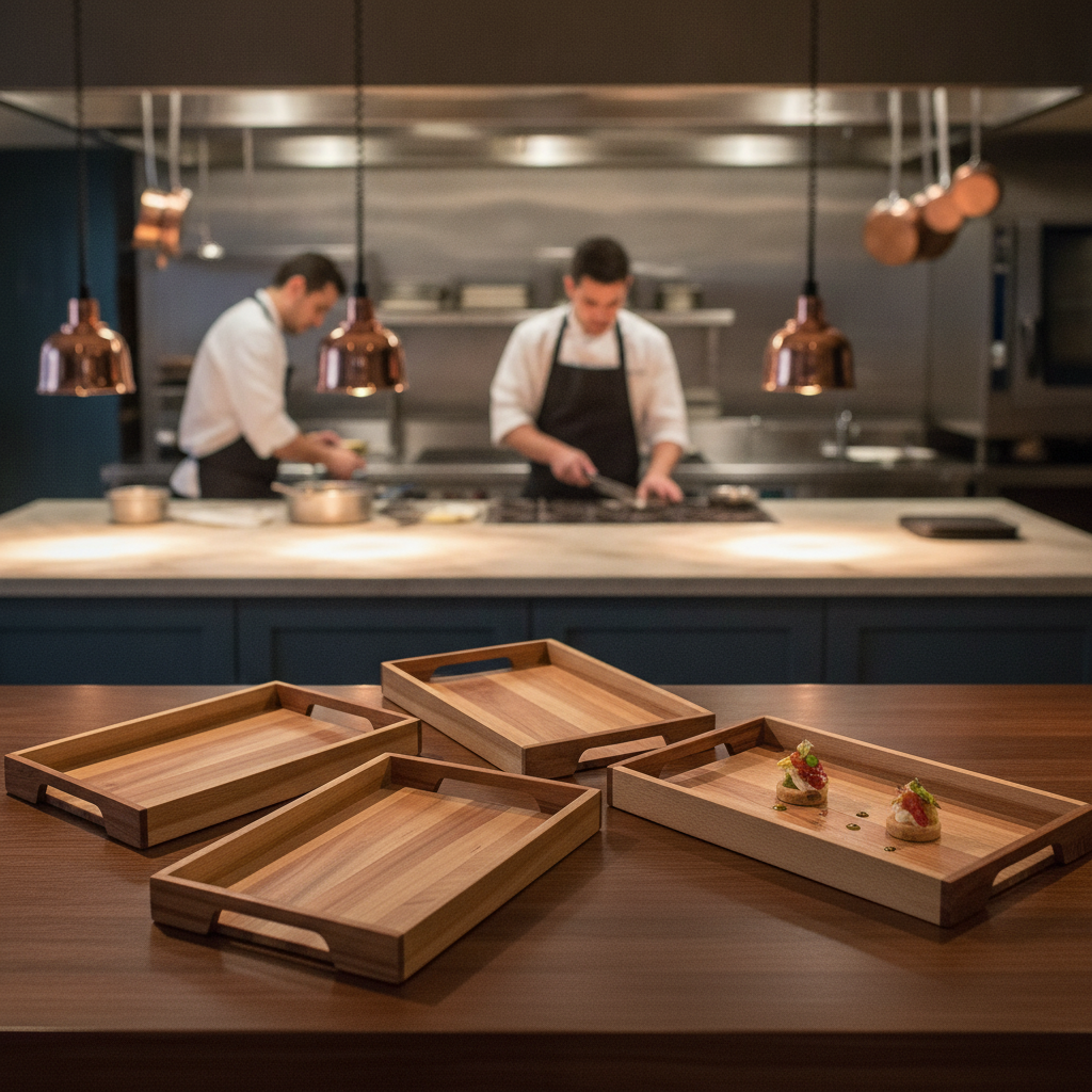 Wooden Rectangular Handled Tray 397x258mm for Fine Dining (Pack of 4)