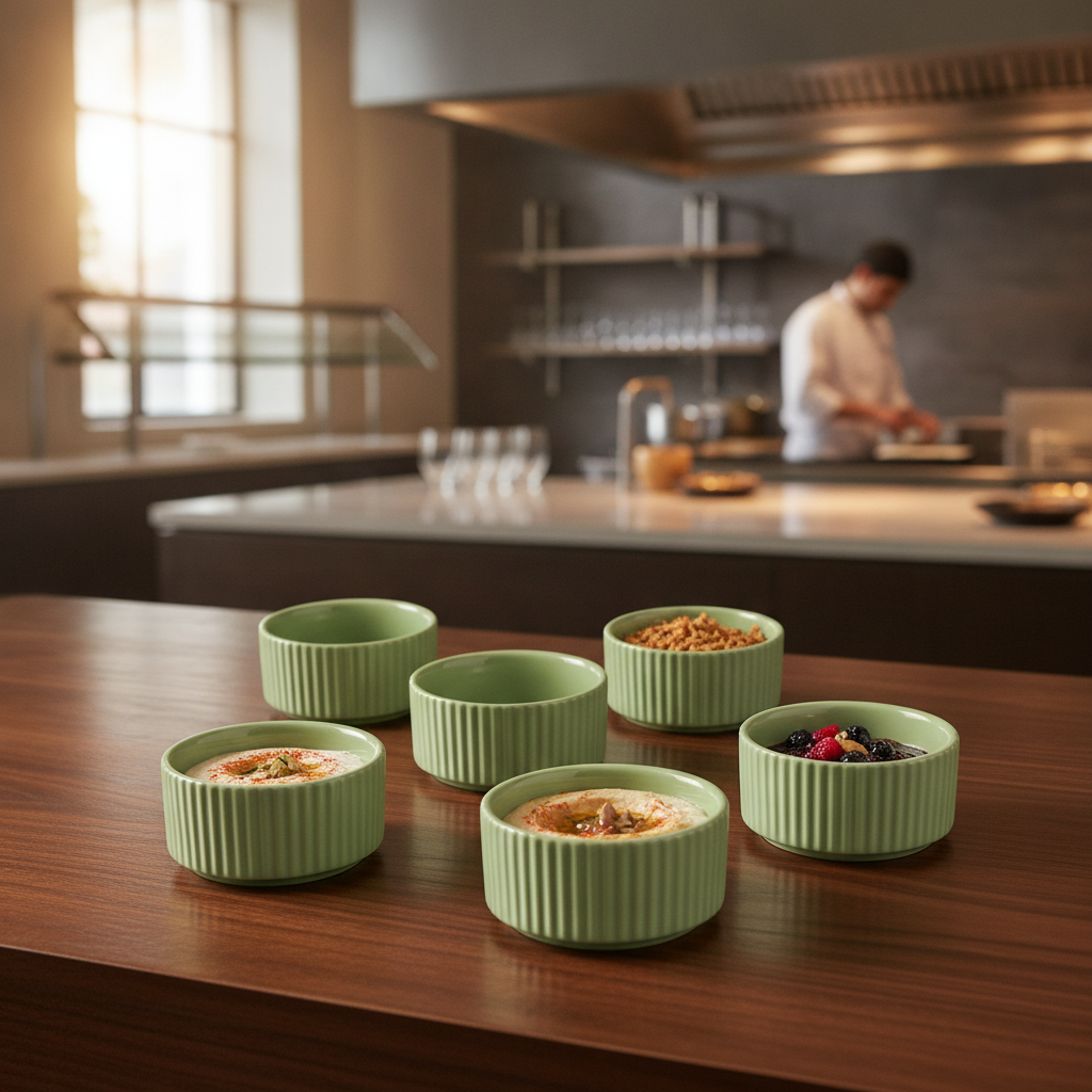 Porcelain Sage Green Bowls 75mm for Buffet Displays (Pack of 6)