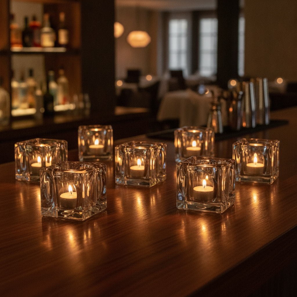 Soda Lime Square Panelled Nightlight Holders 70mm for Cafés & Events (Pack of 6)