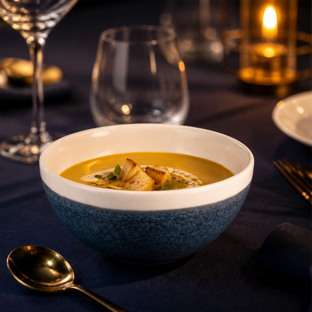 Sapphire Blue Porcelain Soup Bowls 160mm for Fine Dining