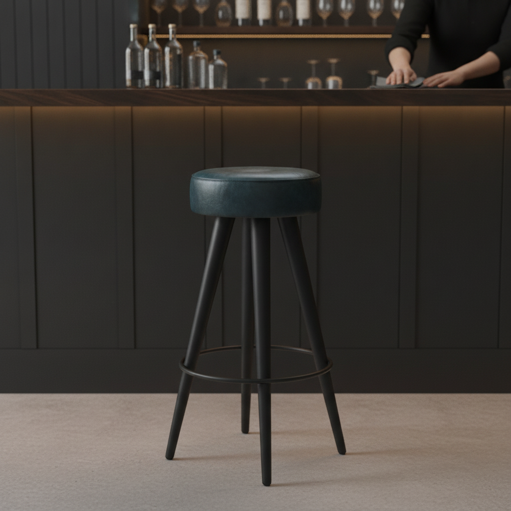 Genuine Leather Stool with Steel Frame 790mm for Hospitality Spaces