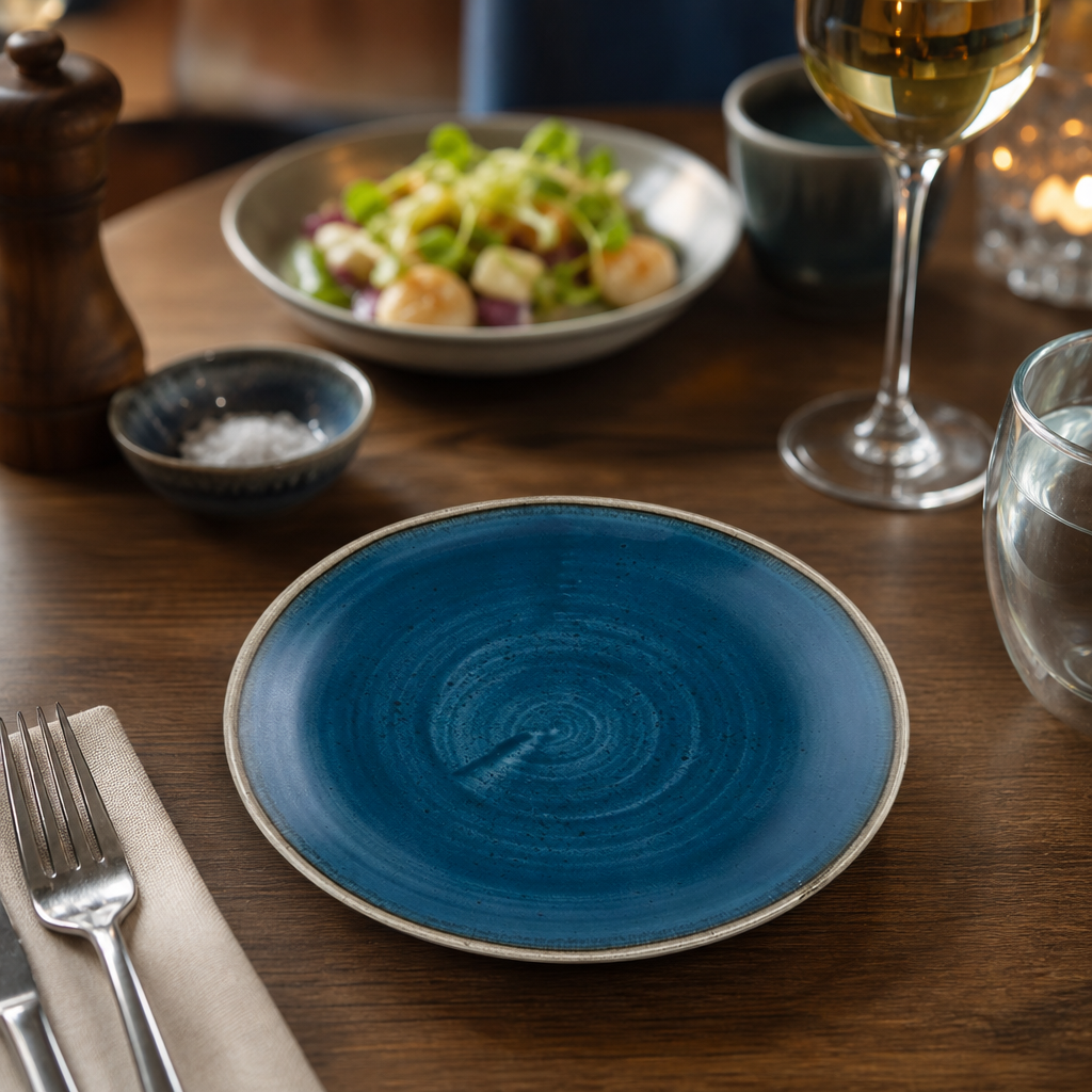 Blue Coupe Plates 165mm Brown Vitrified Ceramic for Casual Dining (Pack of 12)
