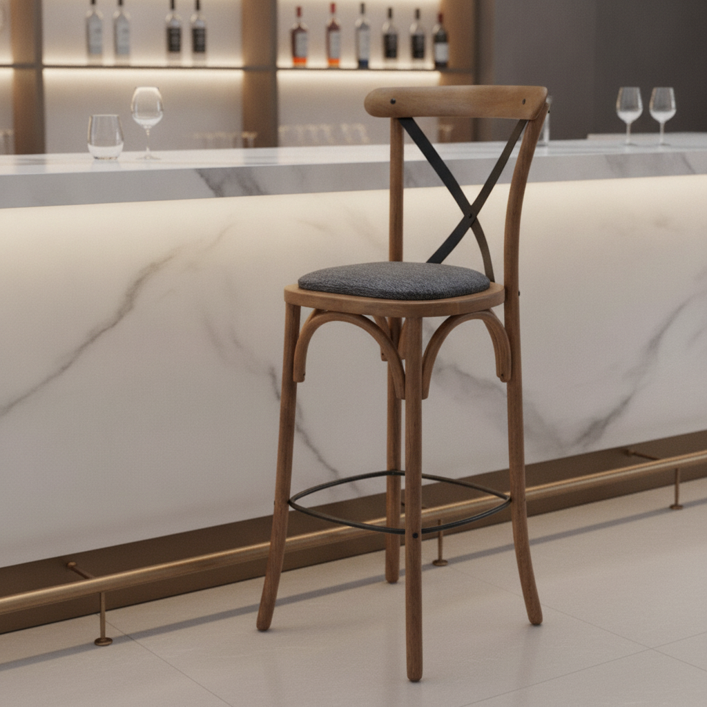 Rubber Wood Bar Chair with Padded Seat 1180mm for Stylish Seating