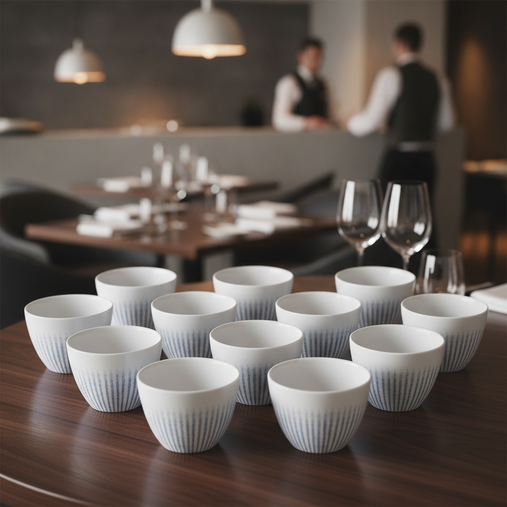 Super Vitrified Ceramic Blue Chip Cups 100mm for Table Service (Pack of 12)
