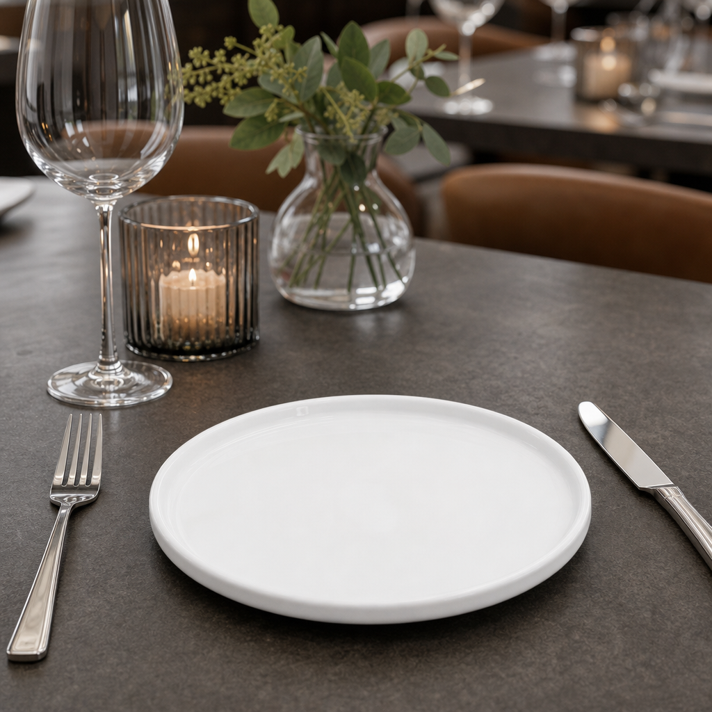Flat Round Plates 210mm Porcelain for Catering Environments (Pack of 6)