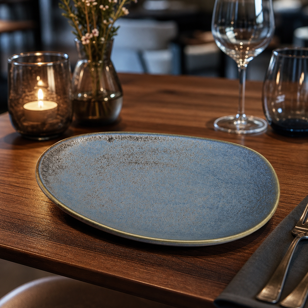 Triangle Plates Blue Porcelain for Rustic Dining (Pack of 6)