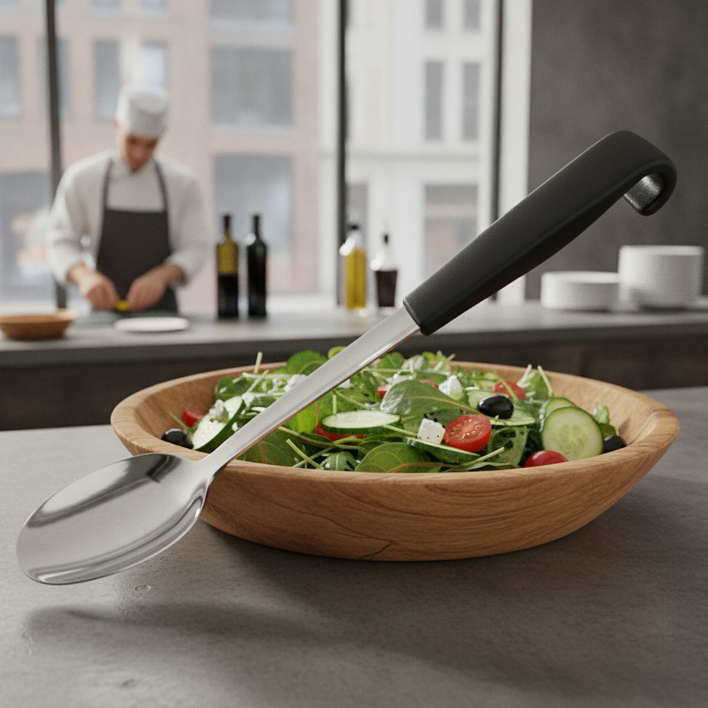 Stainless Steel Salad Spoon 220mm with Black Handle for Serving Salads