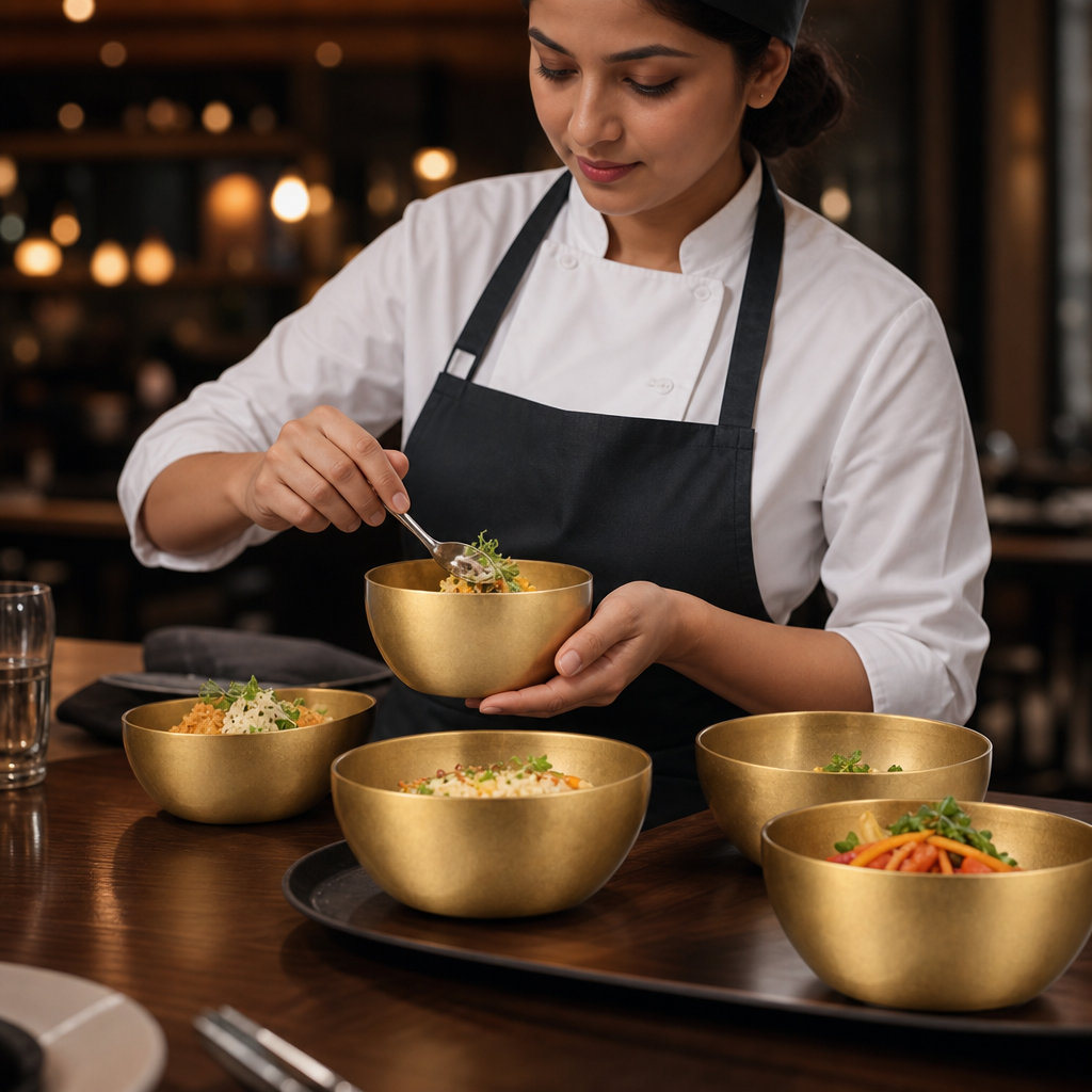 Double Walled Bowls Rumbled Finish Gold Stainless Steel for Dining (Pack of 6)