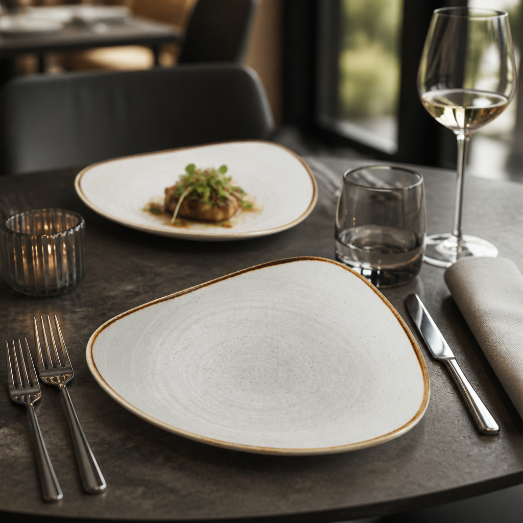 Plates Grey Porcelain for Restaurants & Cafés (Pack of 12)