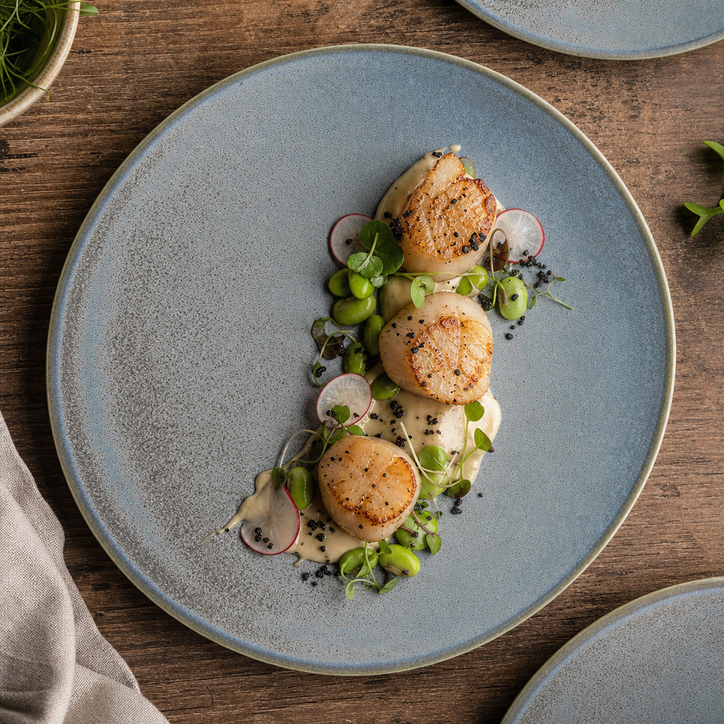Porcelain Coupe Plates 180mm with Blue and Brown Glaze for Rustic Dining