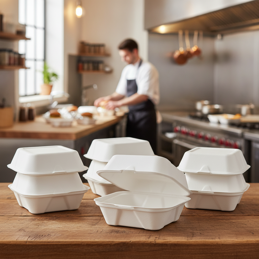 Moulded Fibre Burger Boxes 6" for Takeaway Service (Pack of 500)