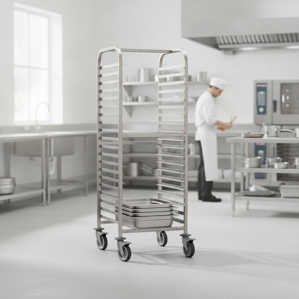 Stainless Steel Double Gastronorm Racking Trolley for Commercial Use