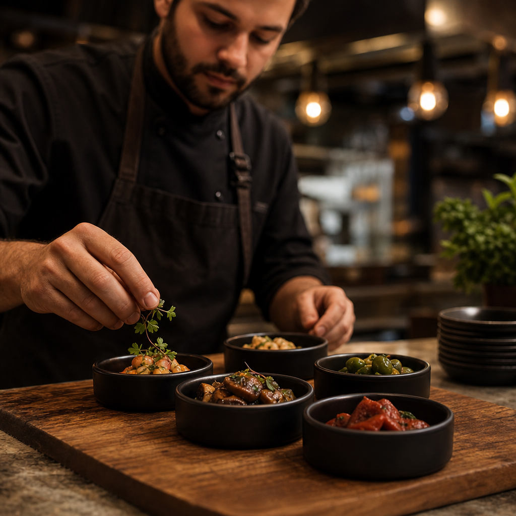 Stackable Dishes Matt Black Stoneware for Tapas & Mezze (Pack of 6)