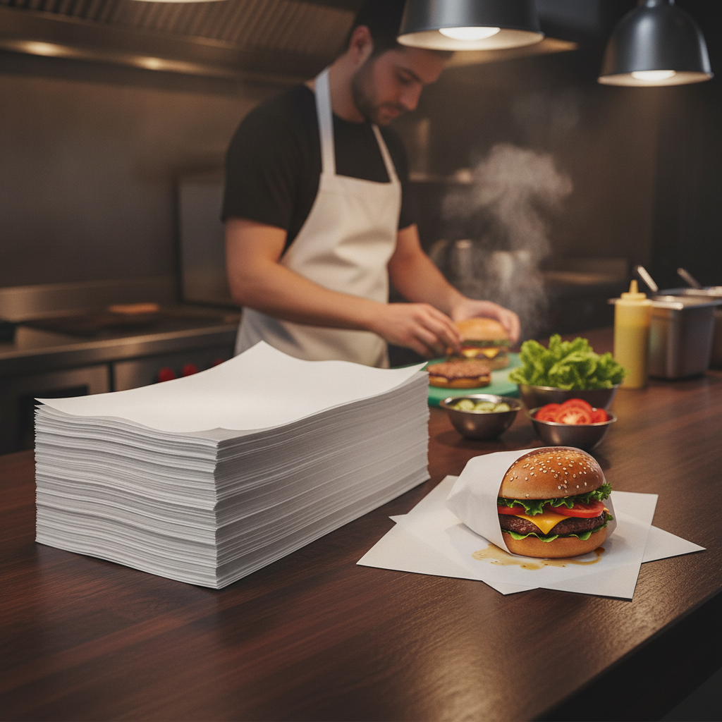 Grease-Resistant Paper Burger Wraps 250x300mm for Food Service (Pack of 200)