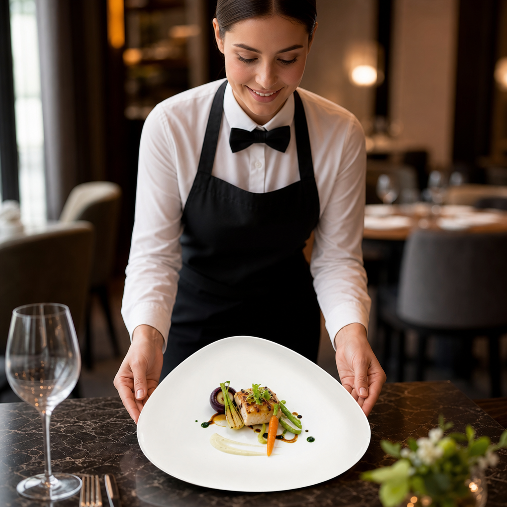 Triangular Plates 356mm White Vitrified Ceramic for Dining (Pack of 6)