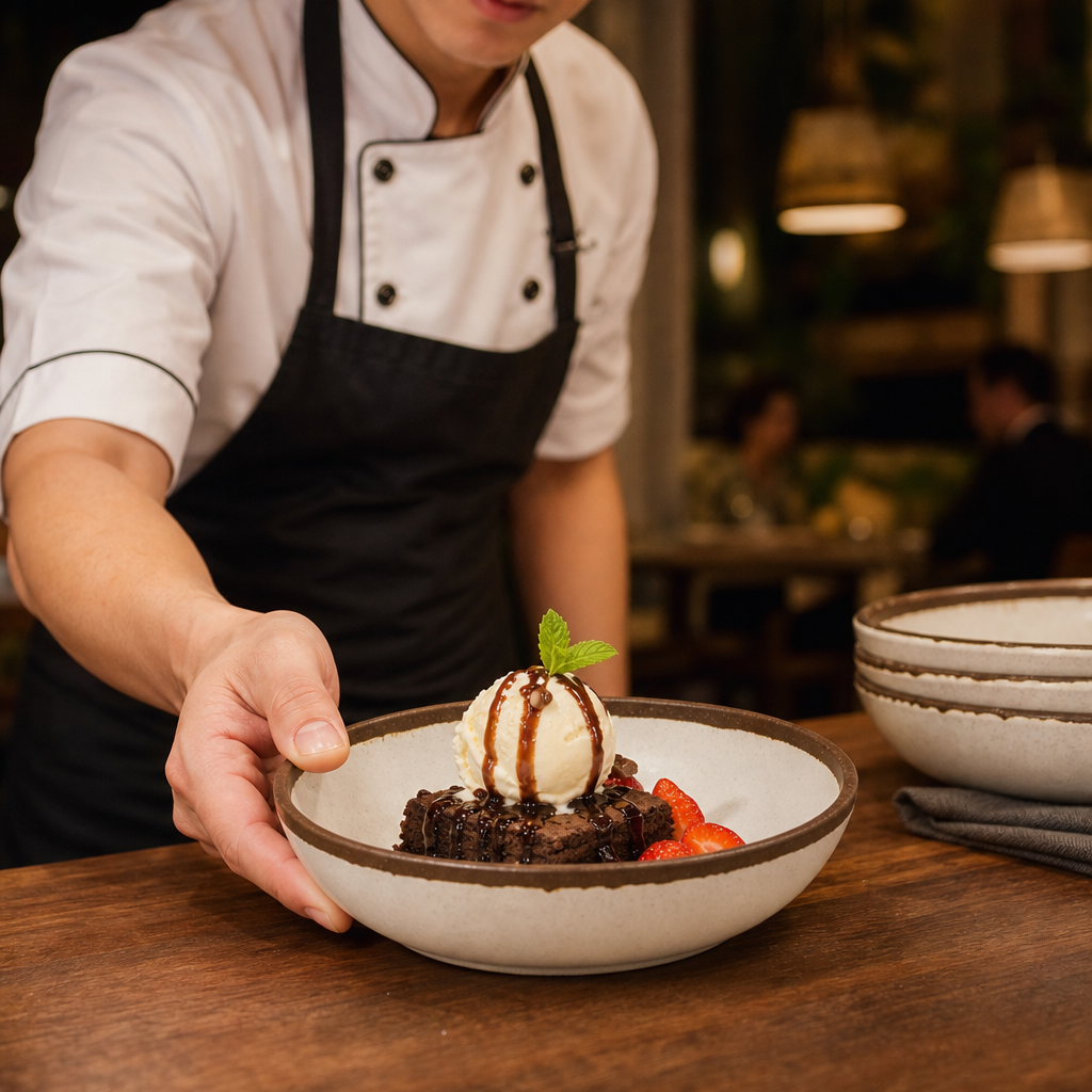 Low Bowl 165mm Cream Melamine for Serving Desserts