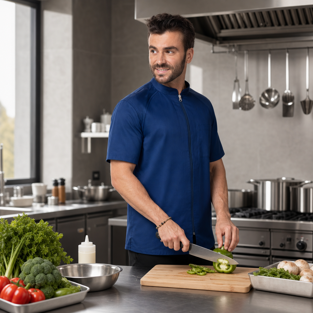 Sustainable Unisex Chef Jacket in Ocean Blue for Professional Kitchens