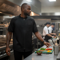 Recycled Polyester Black Chef Jacket for Hospitality Uniforms