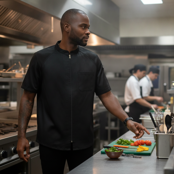 Recycled Polyester Black Chef Jacket, Recycled Polyester