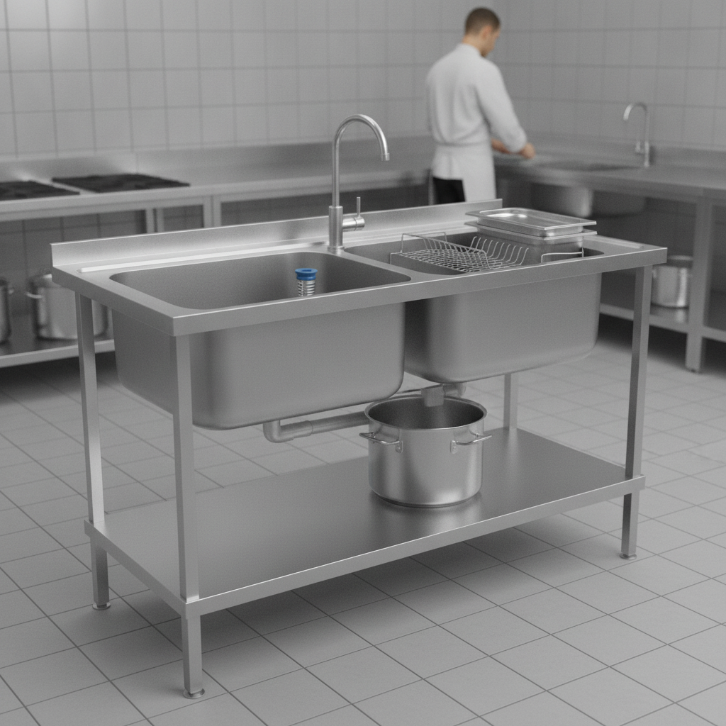 304 Stainless Steel Double Sink Unit 1500mm for Commercial Kitchens